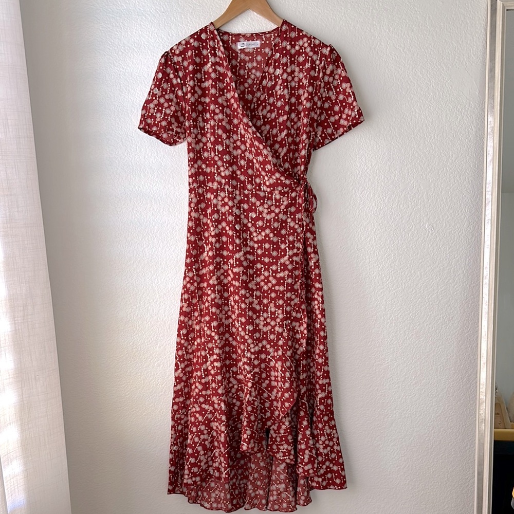 CUPSHE Floral Red Wrap Dress